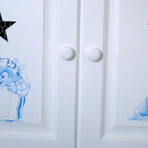 Acrylic murals painted onto white cupboards and varnished