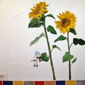 Self portrait and Sunflowers